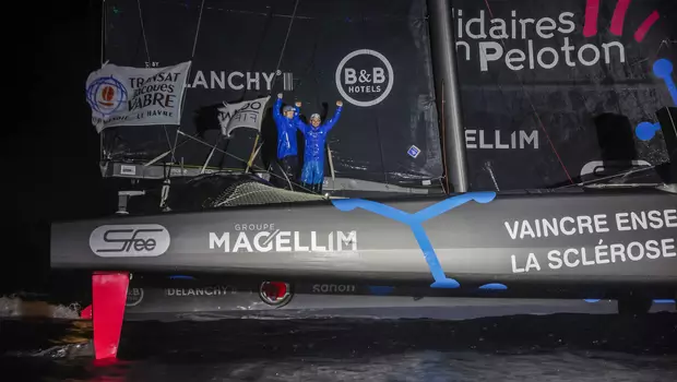 Thibaut Vauchel-Camus et Quentin Vlamynck, vainqueurs en Ocean Fifty sur Solidaires en Peloton 